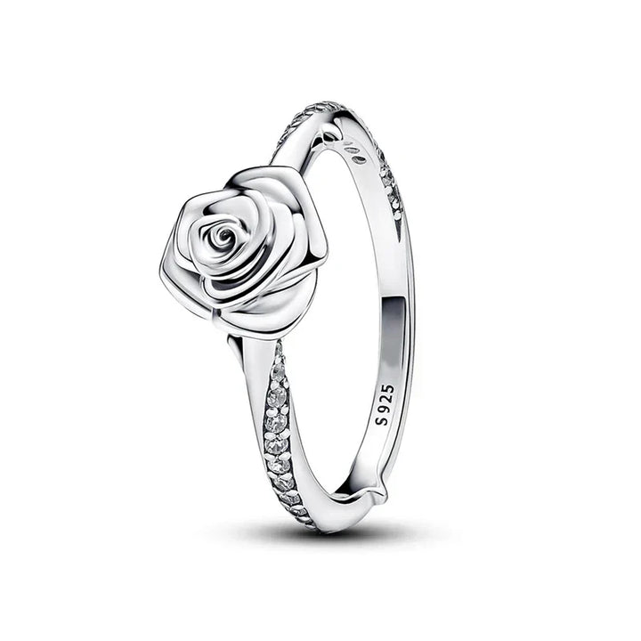 Anillo de Rosa Vintage de Color plata Esterlina
