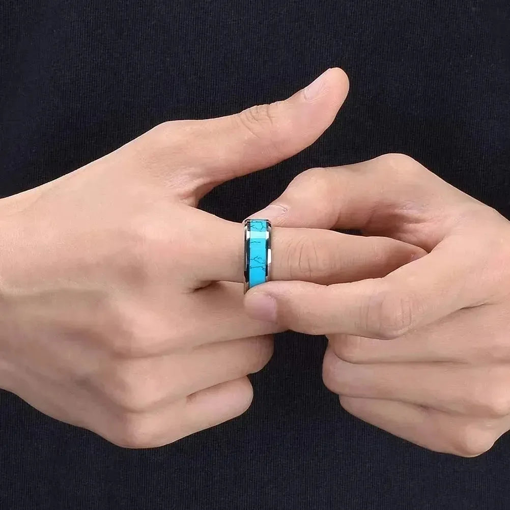 Anillo de Turquesa de Acero Inoxidable Sofisticado
