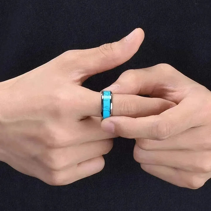 Anillo de Turquesa de Acero Inoxidable Sofisticado