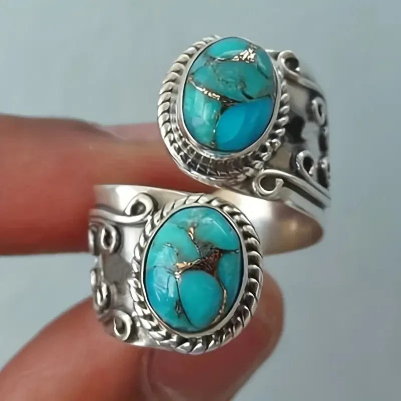 Anillo de Banda Cruz Vintage Elegante Turquesa