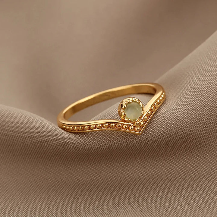 Anillo de Corona de Ópalo en Forma de Gota de Agua Elegante de Color oro