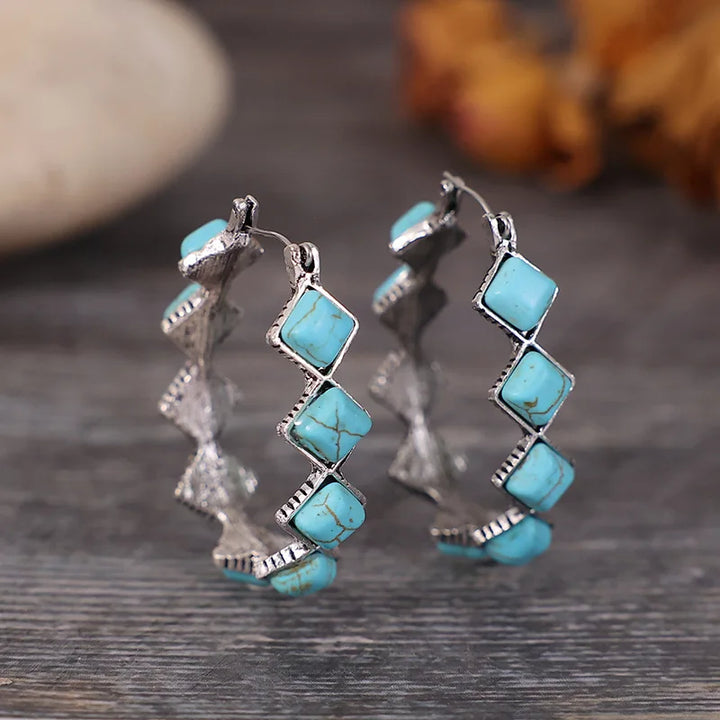 Pendientes de aro en forma de U de turquesa vintage