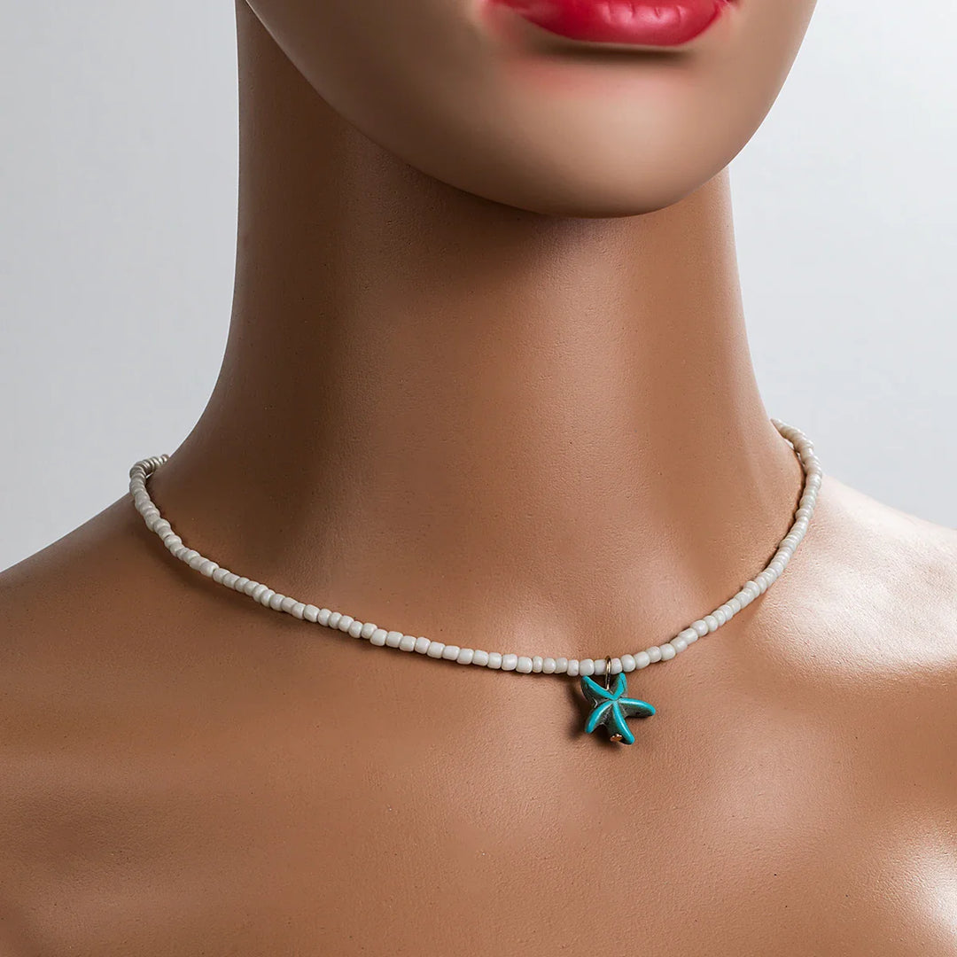 Collar de Estrella de Mar Turquesa Bohemio