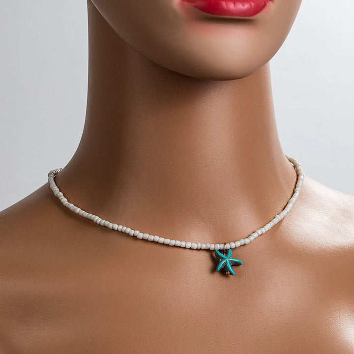 Collar de Estrella de Mar Turquesa Bohemio