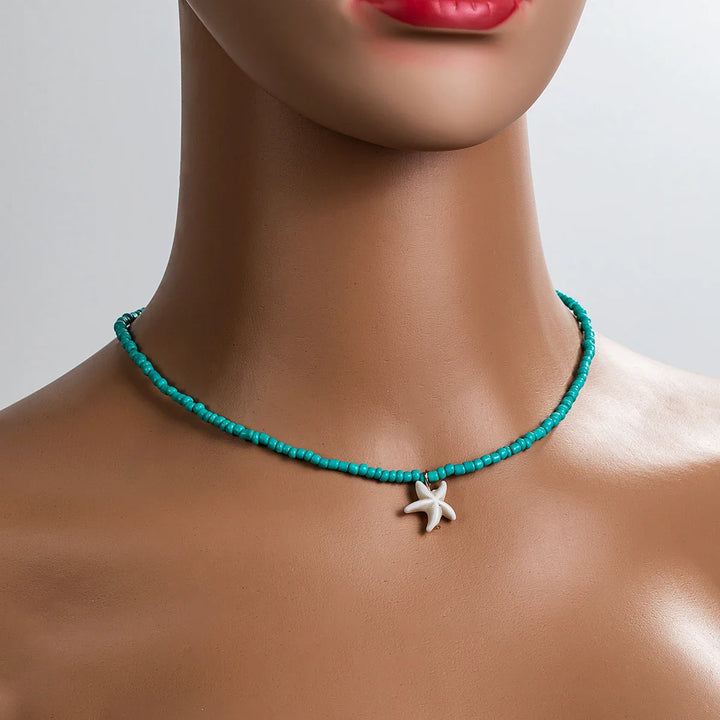 Collar de Estrella de Mar Turquesa Bohemio