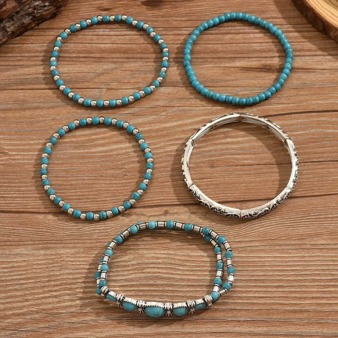 Conjunto de Pulseras de Cuentas Turquesa Bohemio