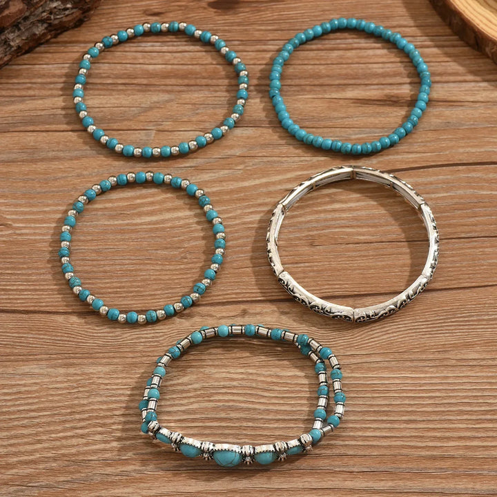 Conjunto de Pulseras de Cuentas Turquesa Bohemio