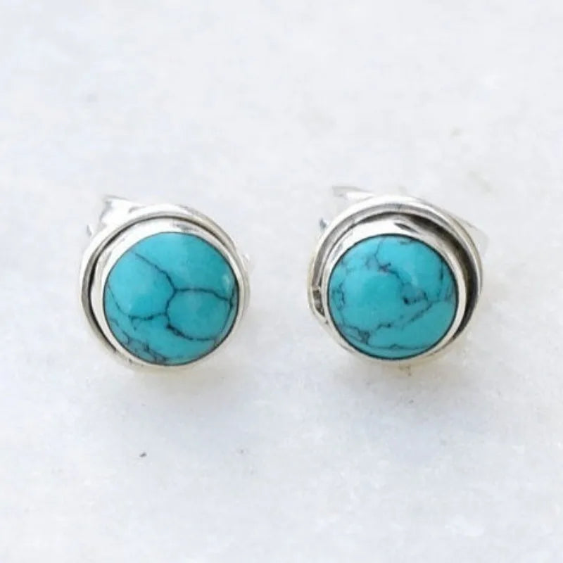 Pendientes de Stud Redondos de Piedra Turquesa Antiguos
