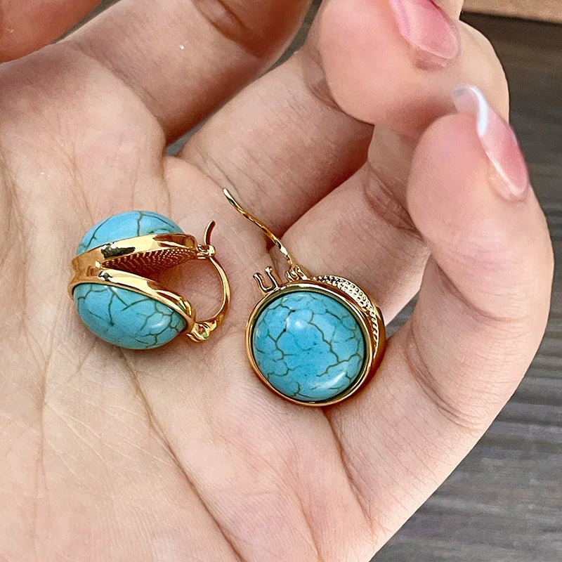 Pendientes de Stud Geométricos Vintage Elegantes en Turquesa