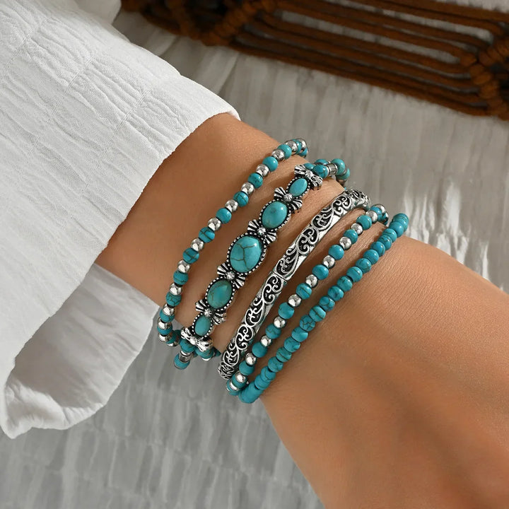 Conjunto de Pulseras de Cuentas Turquesa Bohemio