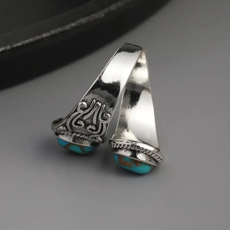 Anillo de Banda Cruz Vintage Elegante Turquesa