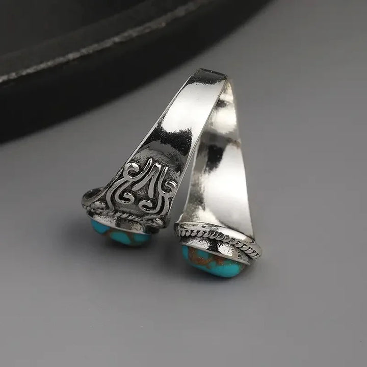 Anillo de Banda Cruz Vintage Elegante Turquesa