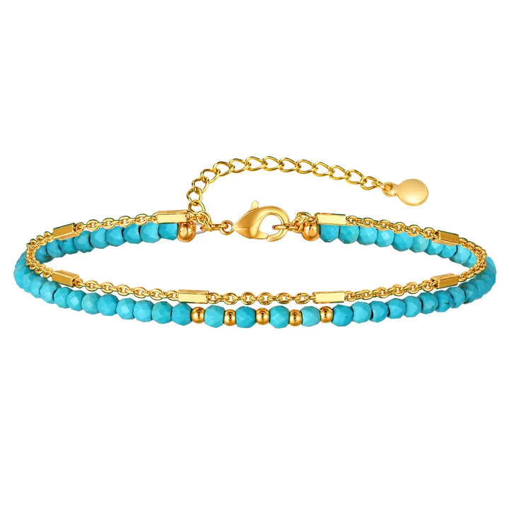Pulsera de Turquesa de Doble Cadena en Color oro Atemporal