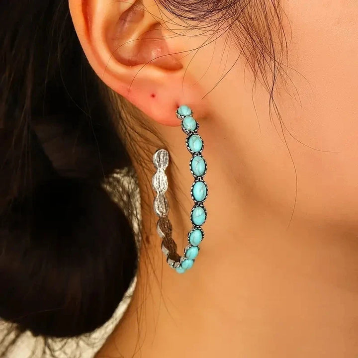 Pendientes Circulares Vintage Bohemios de Turquesa
