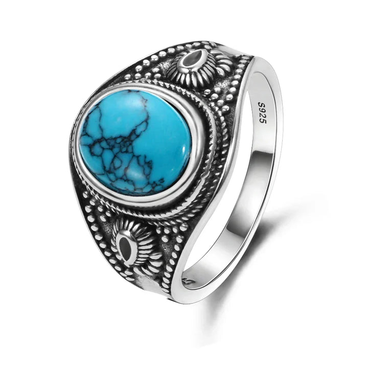 Anillo de Color plata Atemporal con Turquesa Ovalada