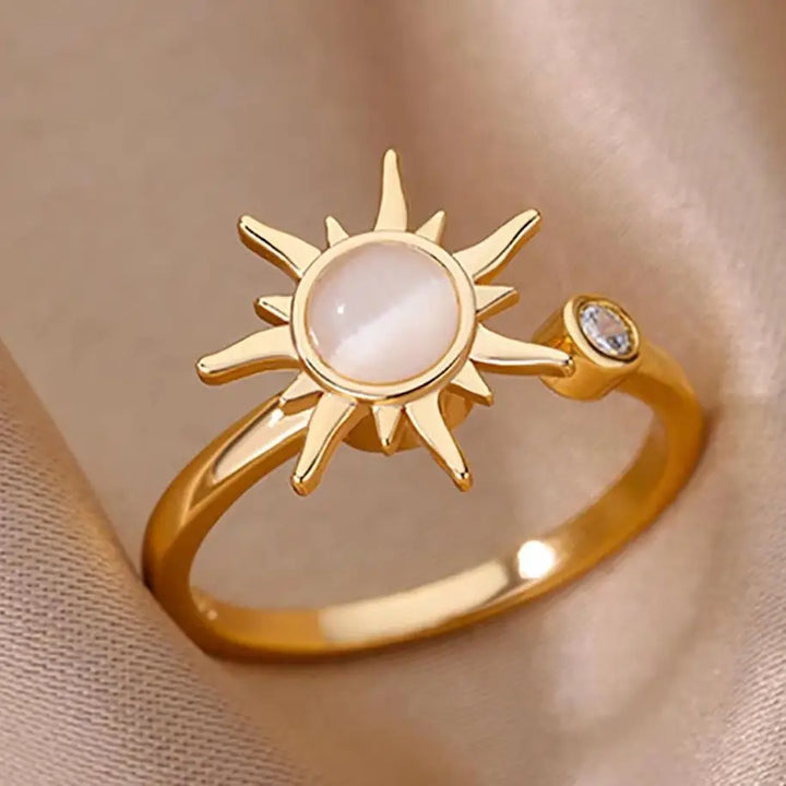 Anillo Vintage de Acero Inoxidable con Ópalo Solar Giratorio