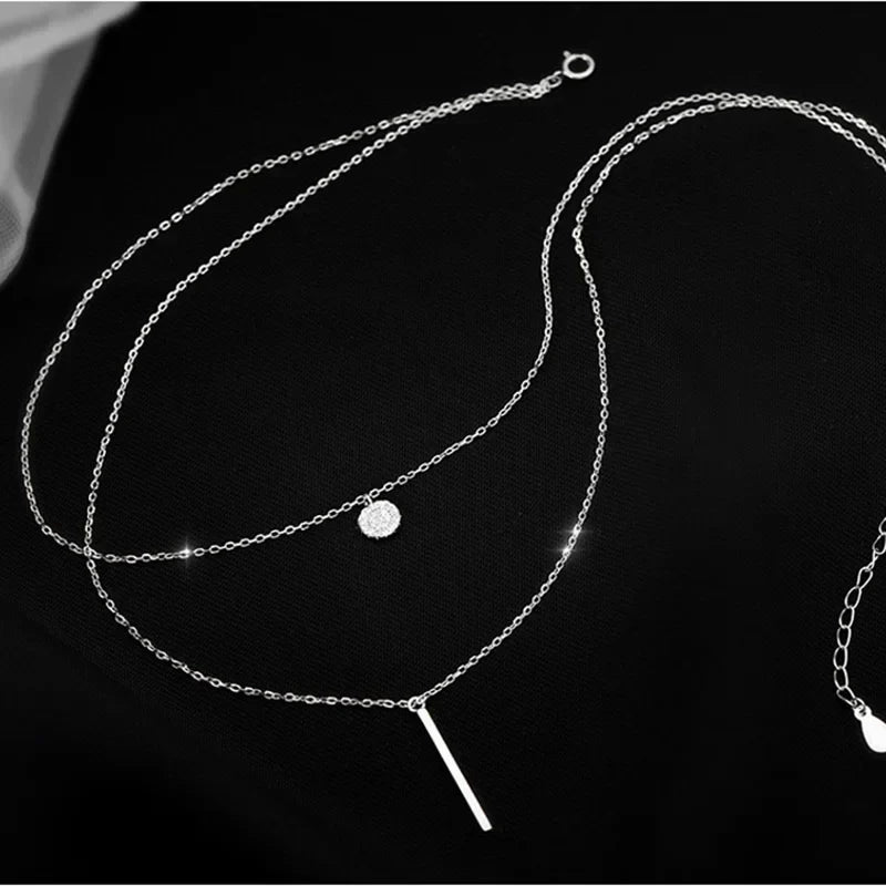 Collar de color plata esterlina de doble capa