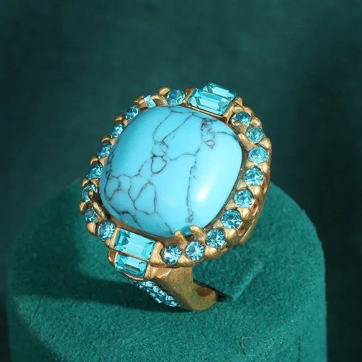 Anillo Vintage Art Deco de Turquesa y Color oro