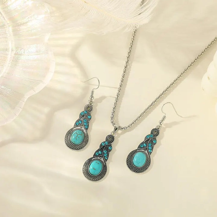 Conjunto de Joyería de Piedras Turquesa Vintage