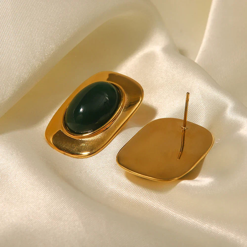 Pendientes Ovalados de Ópalo Verde Vintage 18K Color oro