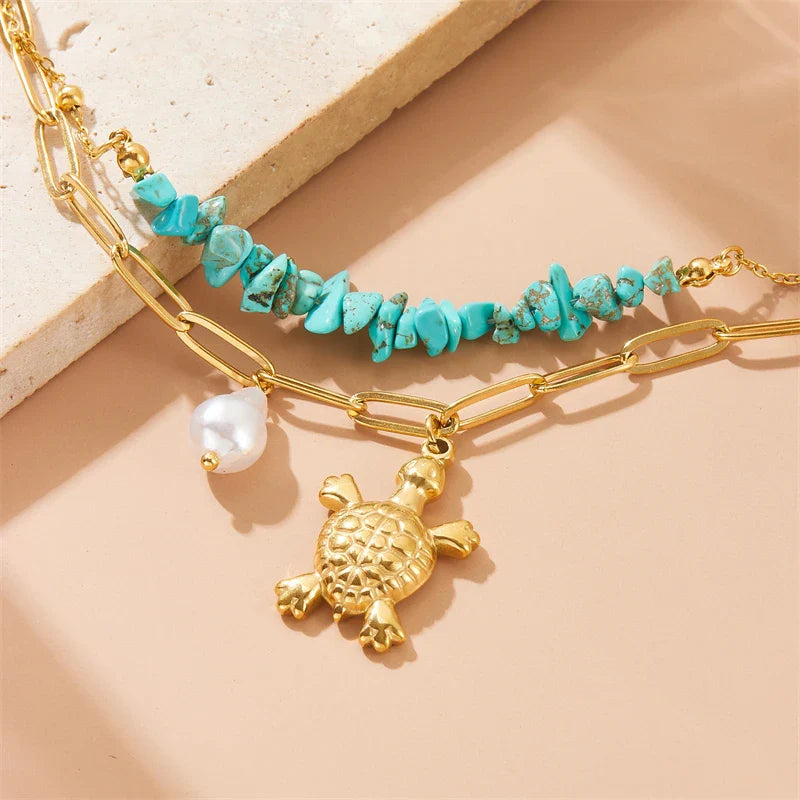 Pulsera Exclusiva de Tortuga de Acero Inoxidable Turquesa
