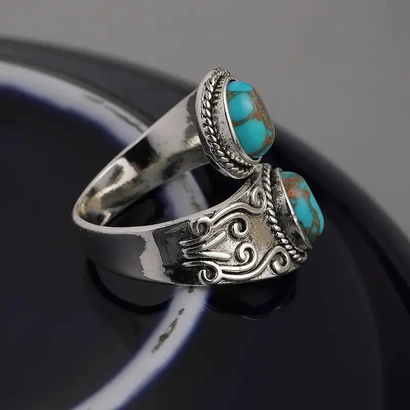 Anillo de Banda Cruz Vintage Elegante Turquesa