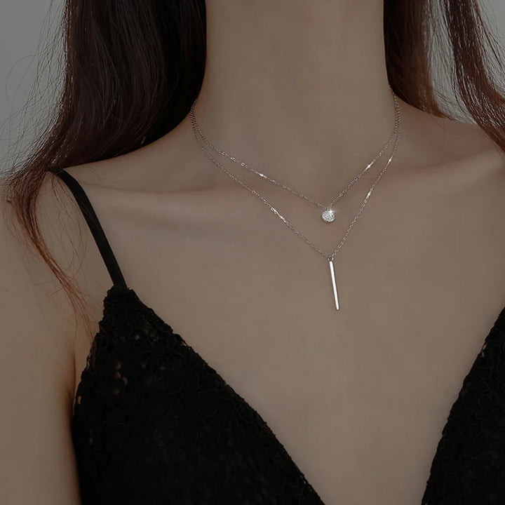 Collar de color plata esterlina de doble capa
