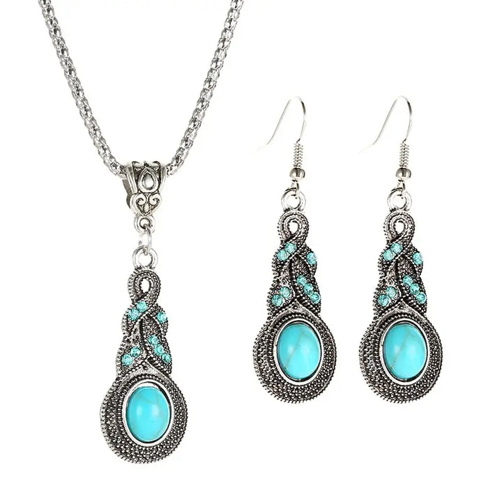 Conjunto de Joyería de Piedras Turquesa Vintage
