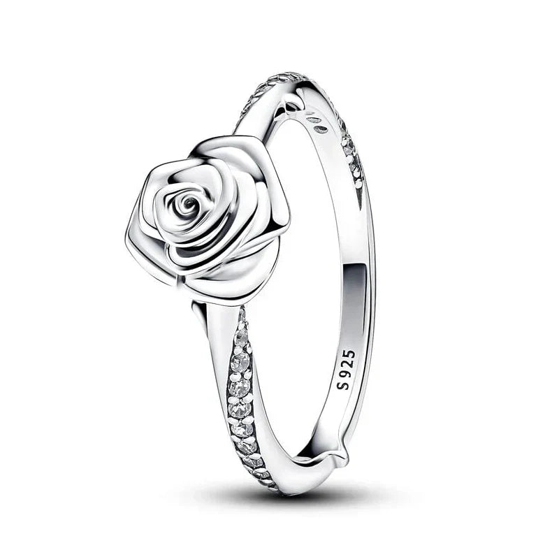 Anillo de Rosa Vintage de Color plata Esterlina