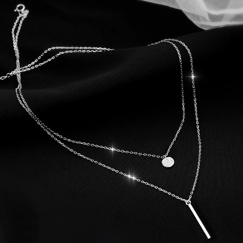 Collar de color plata esterlina de doble capa