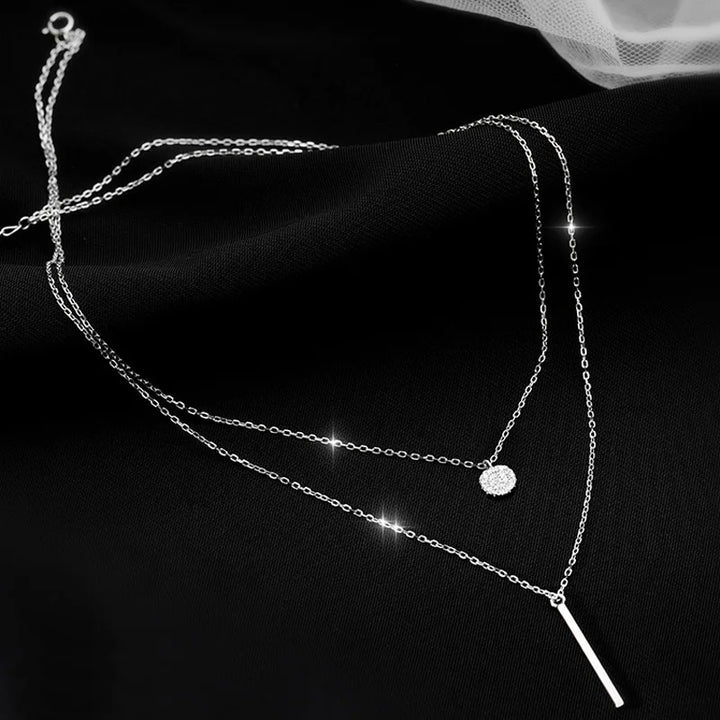 Collar de color plata esterlina de doble capa