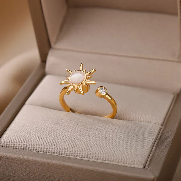 Anillo Vintage de Acero Inoxidable con Ópalo Solar Giratorio