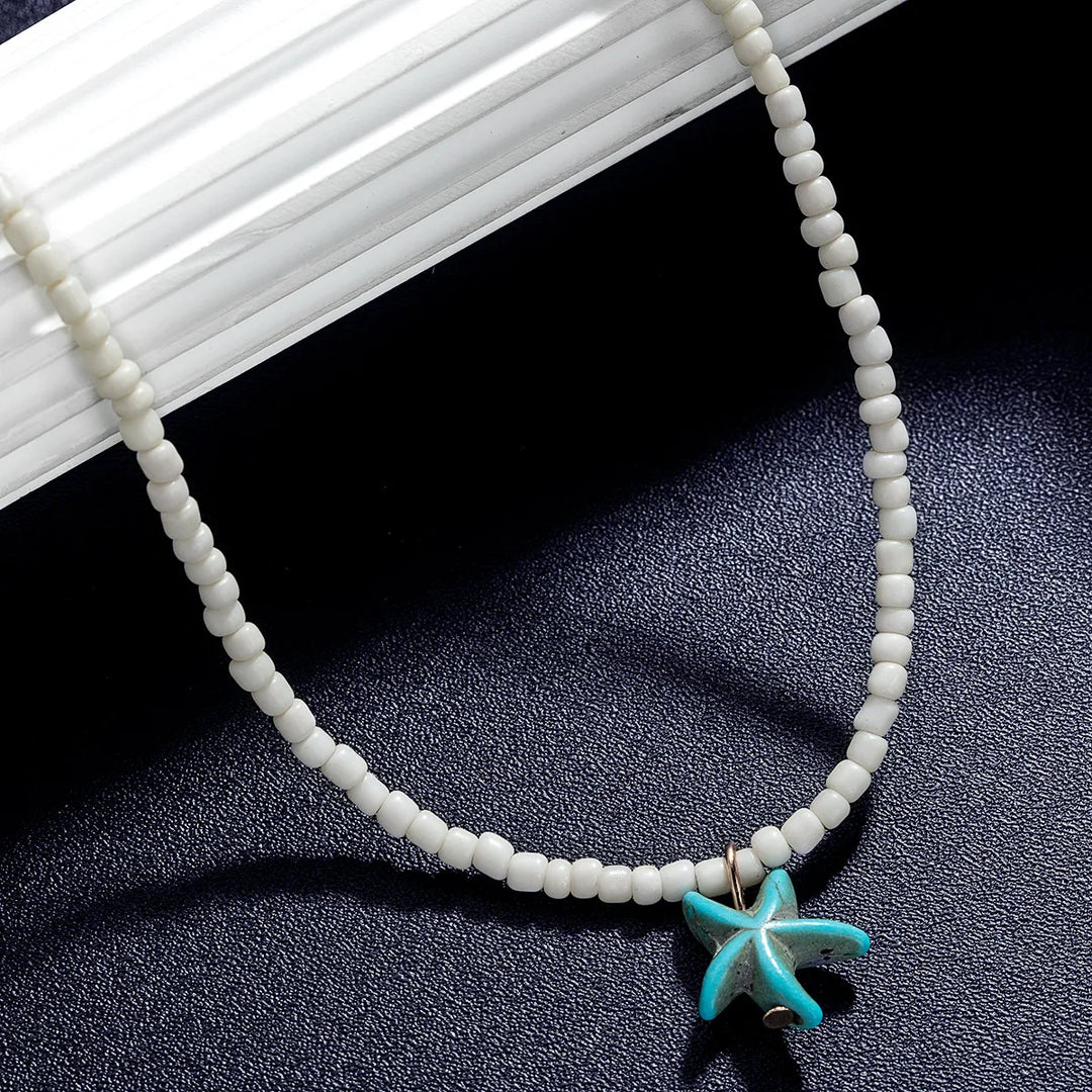 Collar de Estrella de Mar Turquesa Bohemio