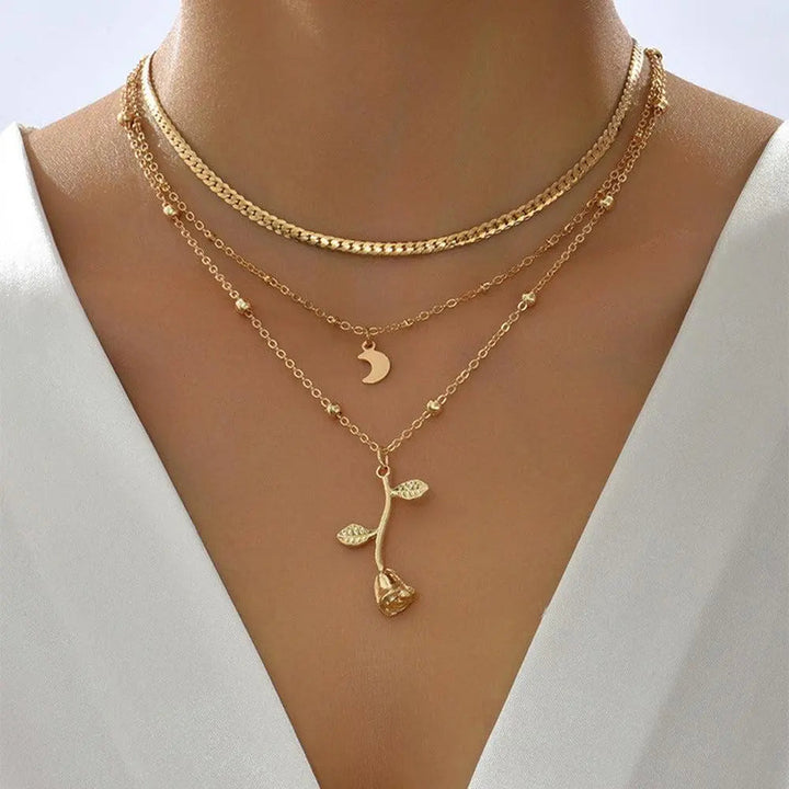 Elegantes Conjuntos de Cadenas con Colgantes de Rosa Color oro