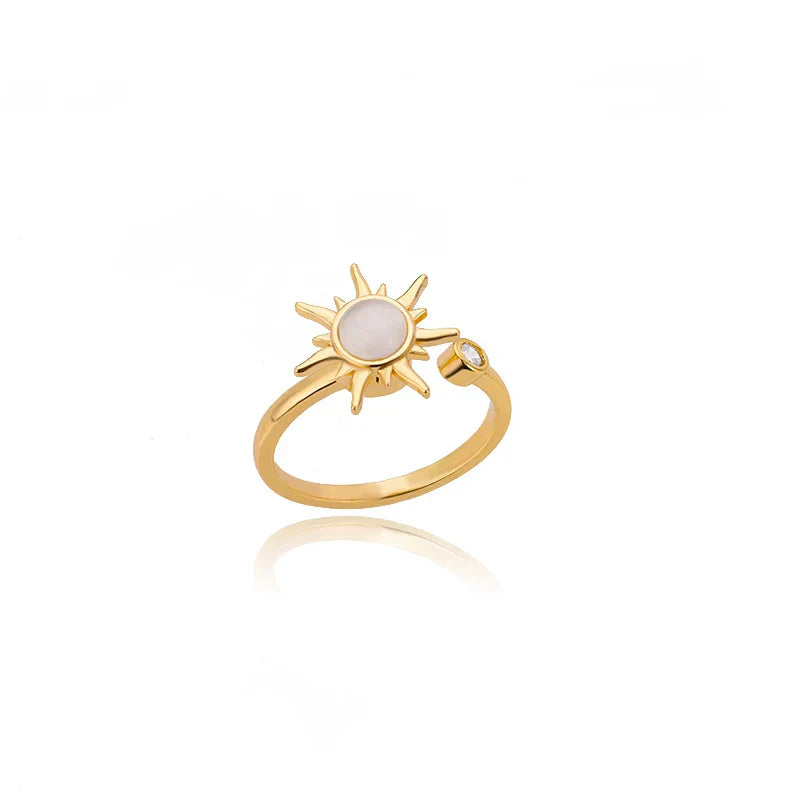 Anillo Vintage de Acero Inoxidable con Ópalo Solar Giratorio