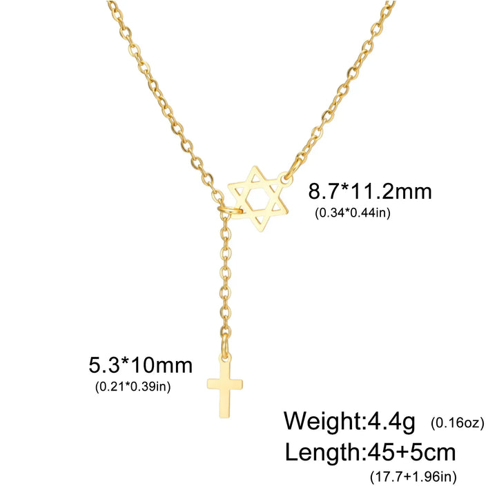 Collar de Estrella y Cruz de Acero Inoxidable
