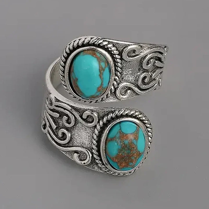 Anillo de Banda Cruz Vintage Elegante Turquesa