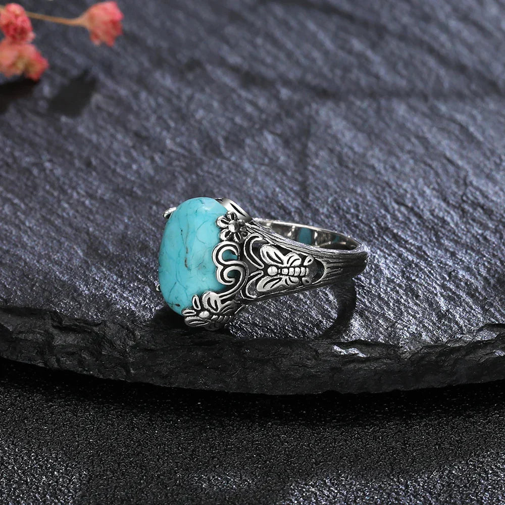 Anillo de Color plata Atemporal con Turquesa Ovalada