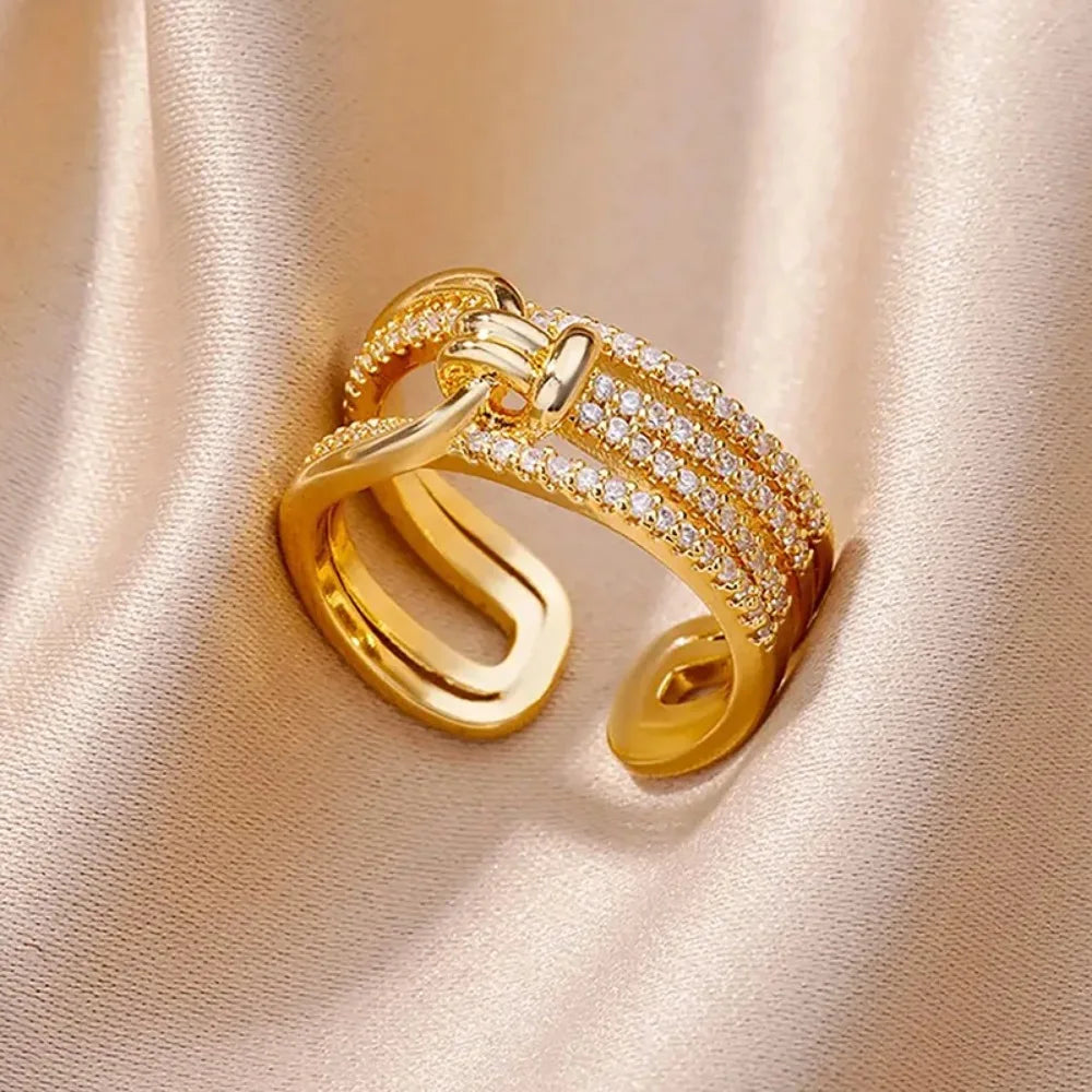 Anillo de cadena de doble banda color oro (una talla)