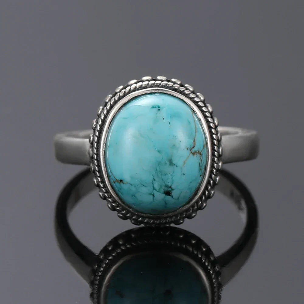 Anillo de Color plata Atemporal con Turquesa Ovalada