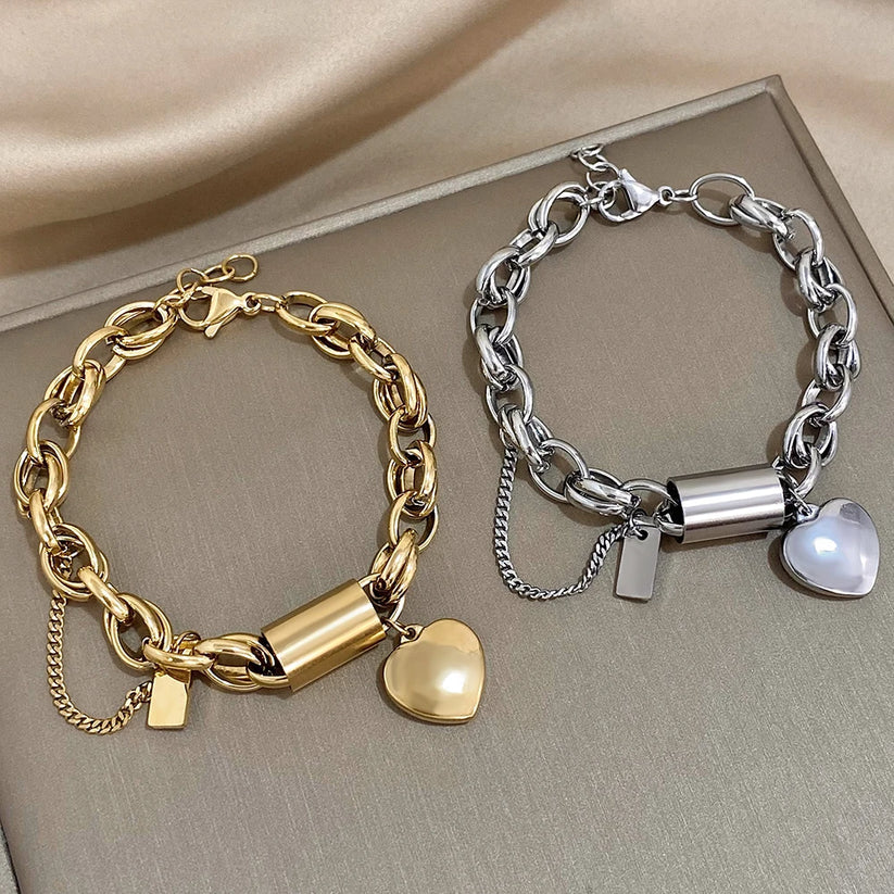Pulsera Chunky de Color oro Elegante con Corazón