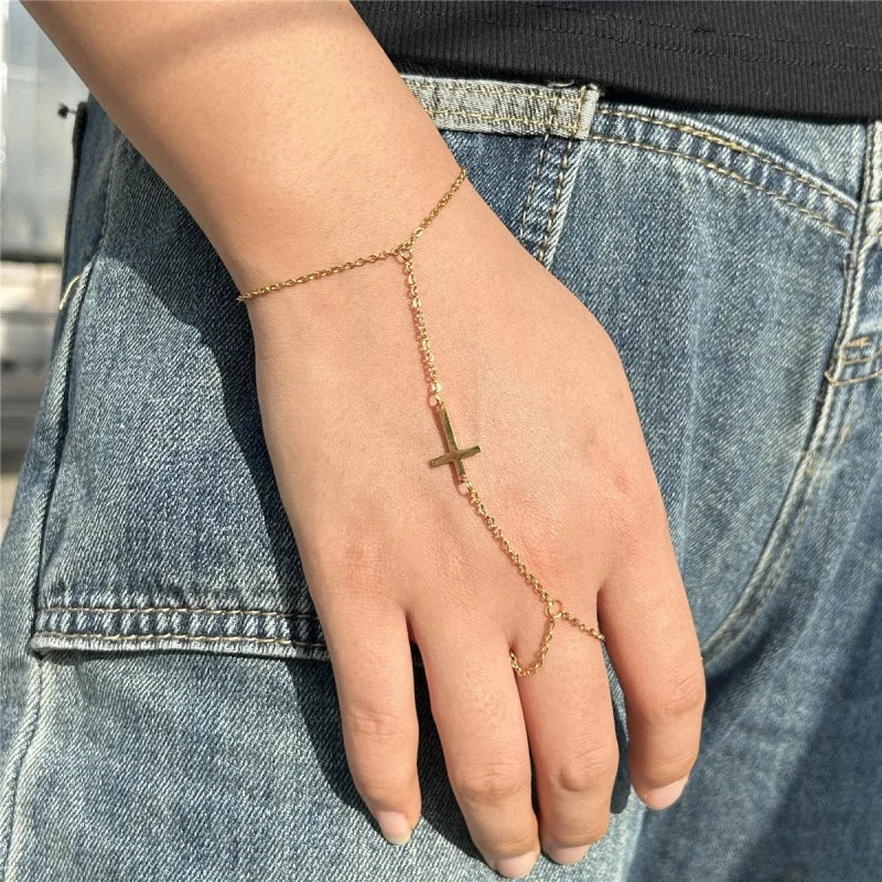 Pulsera de mano Cruz Color oro