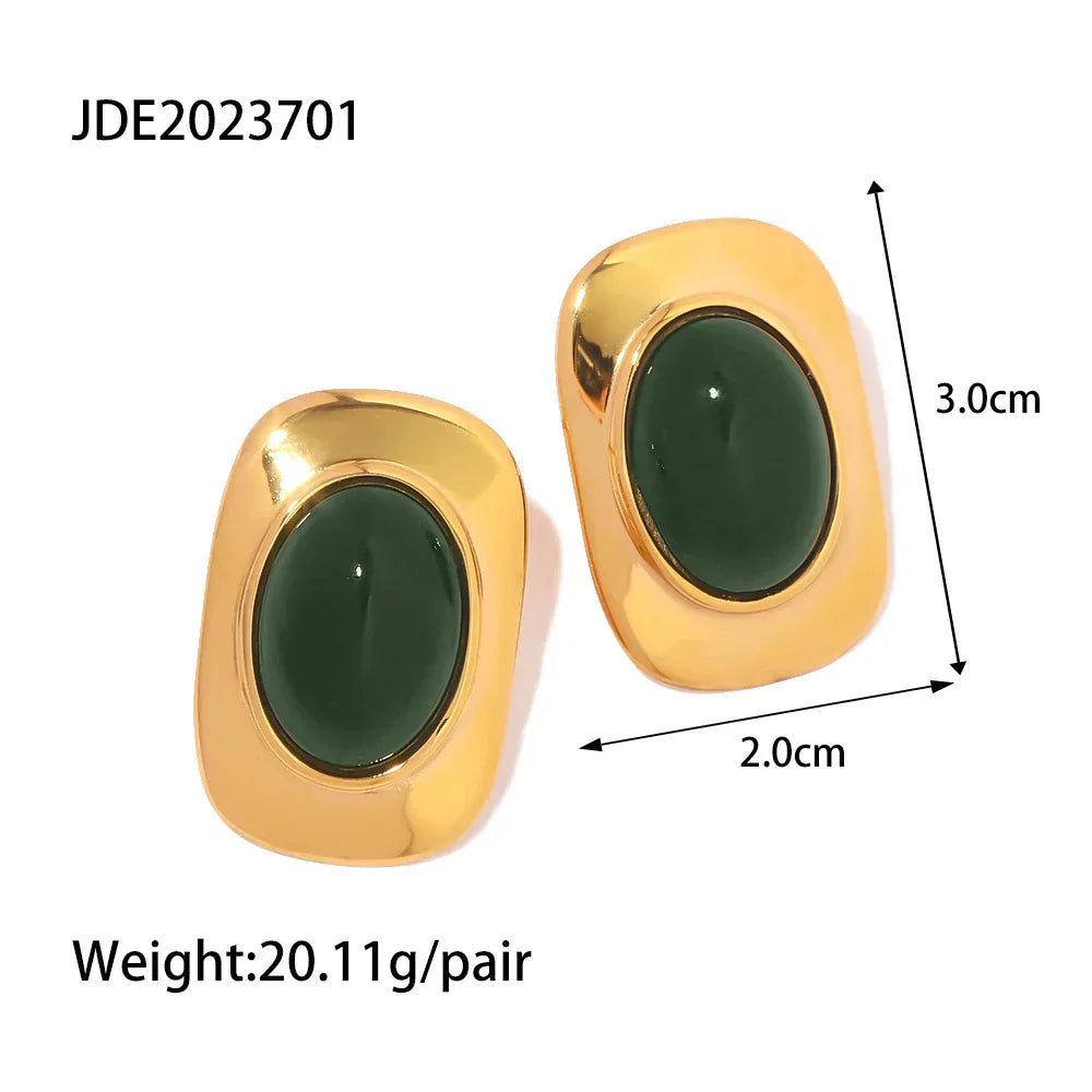 Pendientes Ovalados de Ópalo Verde Vintage 18K Color oro
