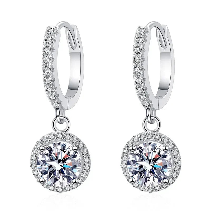 Pendientes de Moissanita de 1 Quilate en Color plata de Ley