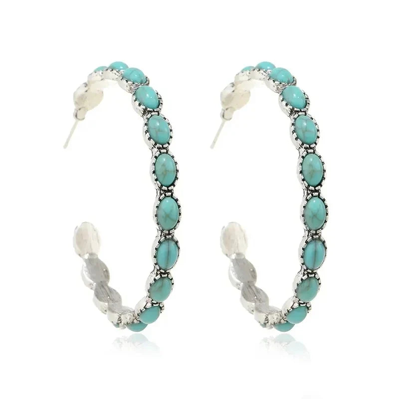 Pendientes Circulares Vintage Bohemios de Turquesa