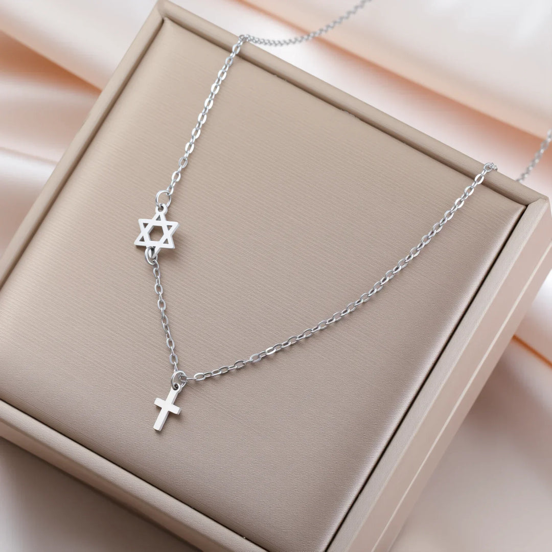 Colgante de Estrella Sagrada y Cruz Collar