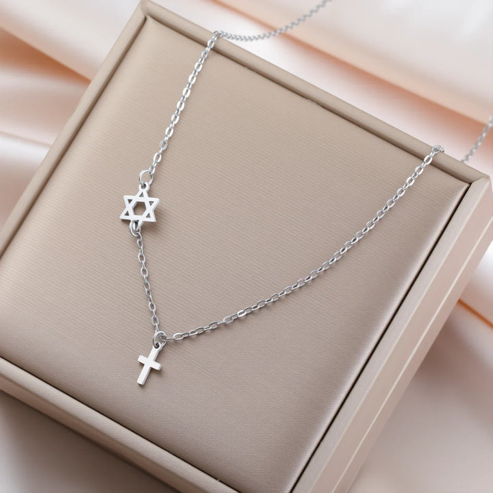 Colgante de Estrella Sagrada y Cruz Collar