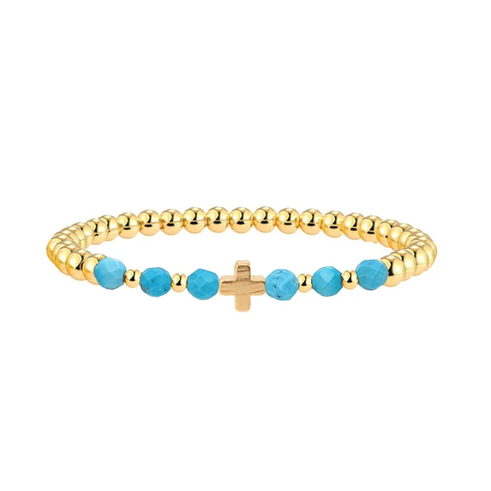 Pulsera de Encanto de Cruz con Cuentas de Turquesa Vintage