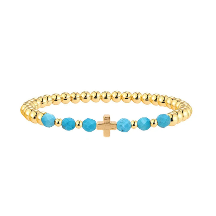 Pulsera de Encanto de Cruz con Cuentas de Turquesa Vintage
