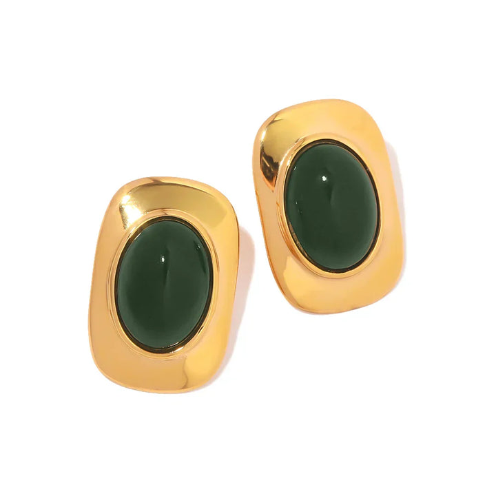 Pendientes Ovalados de Ópalo Verde Vintage 18K Color oro